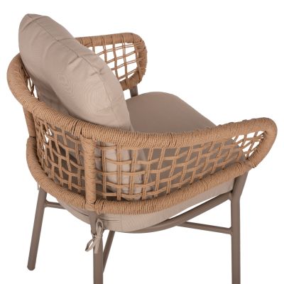 ARMCHAIR ALUMINUM MOCHA PROFESSIONAL RATTAN & CUSHIONS BEIGE HM5863.02 60x56x84 cm.