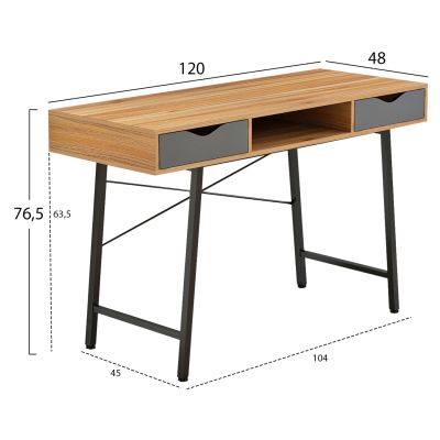 HM2128.03 Бюро, орех-сиво-черно, 120x48x76,5