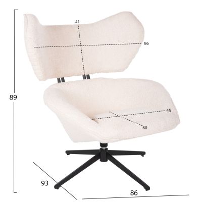 КРЕСЛО ВЪРТЯЩО СЕ BRYLL HM9597.06 ЕКРЮ БУКЛЕ-ЧЕРНА МЕТАЛНА ОСНОВА 86x90x97Hсм.