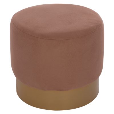 ROUND POUF/STOOL HM9260.04 BROWN FABRIC, GOLD ROUND BASE