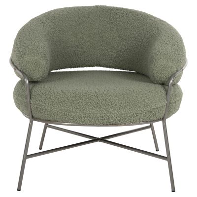 ARMCHAIR TRUDI HM8639.27 PISTACHIO GREEN BOUCLE FABRIC AND SILVER METAL FRAME 84x79x76Hcm.