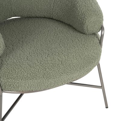 ARMCHAIR TRUDI HM8639.27 PISTACHIO GREEN BOUCLE FABRIC AND SILVER METAL FRAME 84x79x76Hcm.