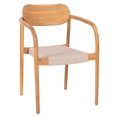 КРЕСЛО OSLO HM9636.07 ТИКОВО ДЪРВО В ЕСТЕСТВЕНО И БЕЖОВО ВЪЖЕ 55x54x80Hcm.