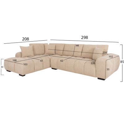 ЪГЛОВ ДИВАН (ЛЯВ) COVEN HM3266.01L ДАМАС ЕКРЮ 298x102-208x85Hcm.