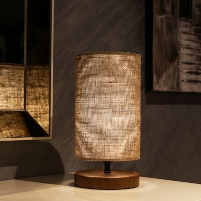 TABLE LAMP HM7596.01 BROWN BASE, SAND COLORED WICKER CAP