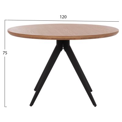 DINING TABLE ROUND MDF TOP WITH OAK WOOD VENEER RUSTIC STYLE Φ120x75H HM9307.01
