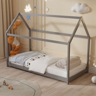 BED FOR KIDS PEPE HM677.05 t.MONTESSORI SOLID PINE WOOD IN GREY- 190x90cm.