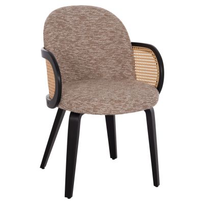 DINING CHAIR BECKER HM18246.03 PLYWOOD IN BLACK--FABRIC IN BROWN 54x62x79Hcm.