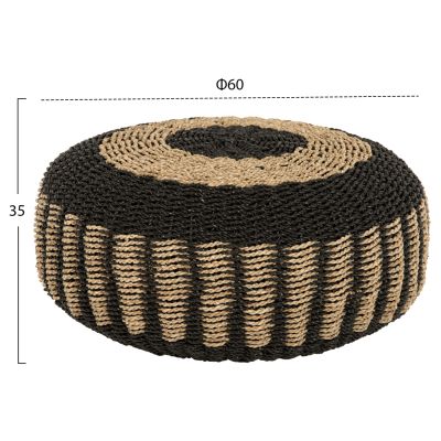 STOOL POUF SARONI HM7851.02 SEAGRASS IN NATURAL-BLACK COLOR Φ60x35Hcm.