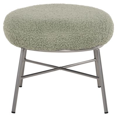 STOOL FOOTREST TRUDI HM8640.27 PISTACHIO GREEN BOUCLE FABRIC AND SILVER METAL BASE 56x47x40Hcm.