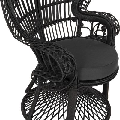 КРЕСЛО ROYAL PEACOCK HM9342.03 РАТАН В ЧЕРНО- КАФЯВА ВЪЗГЛАВНИЦА 114x72x150Hcm.