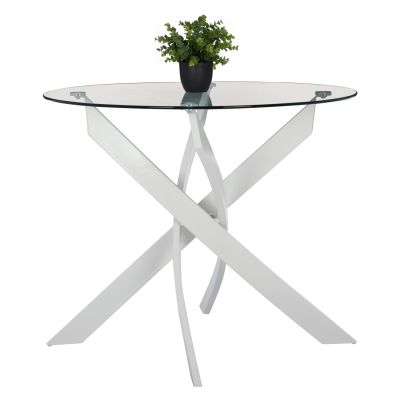 DINING TABLE ROUND JAFARU WHITE METAL LEGS TEMPERED GLASS Φ90X75YHcm.HM8499.03