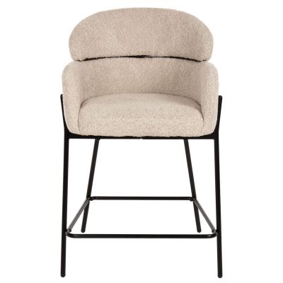 BAR STOOL MEDIUM HEIGHT WOLF HM8584.02 ECRU BOUCLE FABRIC-BLACK METAL LEGS 56x57x98Hcm.