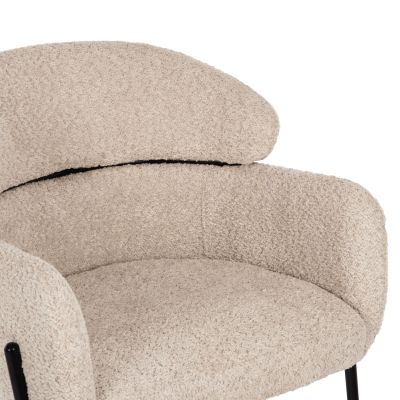 BAR STOOL MEDIUM HEIGHT WOLF HM8584.02 ECRU BOUCLE FABRIC-BLACK METAL LEGS 56x57x98Hcm.