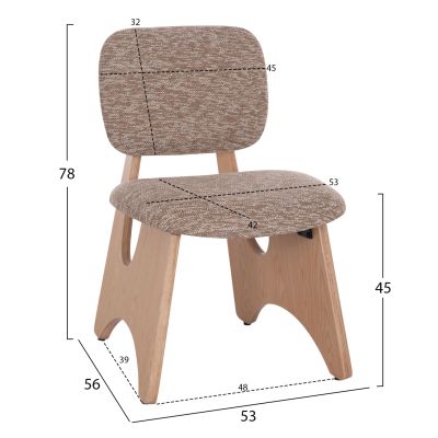 DINING CHAIR BELLISI HM18248.01 BROWN FABRIC-PLYWOOD IN OAK COLOR 53x56x78Hcm.