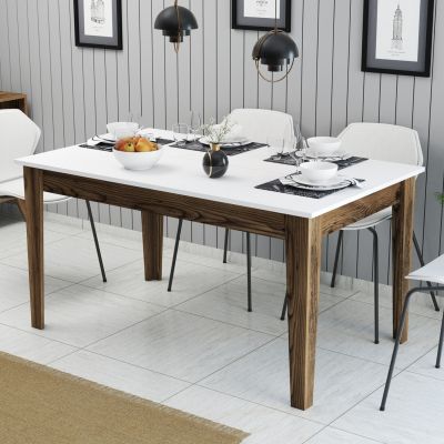DINING TABLE STANDARD HM9507.02 MELAMINE WALNUT-WHITE WITH STORAGE SPACE 145x88x75Hcm.
