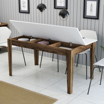 DINING TABLE STANDARD HM9507.02 MELAMINE WALNUT-WHITE WITH STORAGE SPACE 145x88x75Hcm.