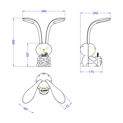 KIDS DESK LAMP LED BADOO BUNNY FIGURE HM4456.03 SKY BLUE ABS