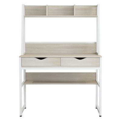 DESK WITH BOOKCASE TANAYA HM2390.13 MELAMINE IN SONAMA & METAL WHITE FRAME 100x48x139H cm.