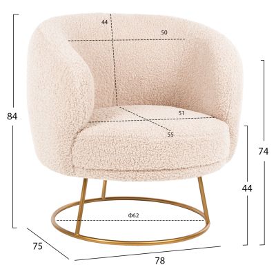 ARMCHAIR ARIEN HM8403.20 BOUCLE FABRIC IN ECRU-GOLD METAL BASE 78x75x84Hcm.
