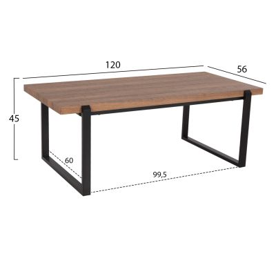 COFFEE TABLE SHABEN HM9585.04 MDF IN WALNUT TABLETOP-BLACK METAL BASE 120x56X45Hcm.
