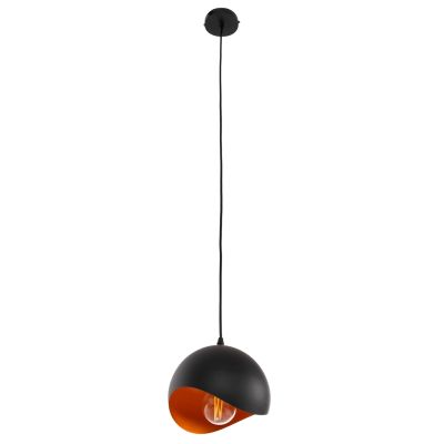 CEILING PENDANT LAMP HM4165.01 METAL SPHERE-BLACK & ORANGE Φ20x118Hcm.