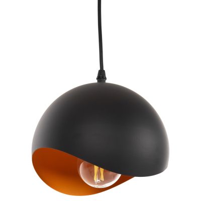 CEILING PENDANT LAMP HM4165.01 METAL SPHERE-BLACK & ORANGE Φ20x118Hcm.
