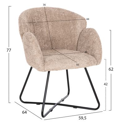 КРЕСЛО HARNIS HM9603.08 БЕЖОВО БУКЛЕ-ЧЕРНА МЕТАЛНА ОСНОВА 59.5x64x77Hcm.