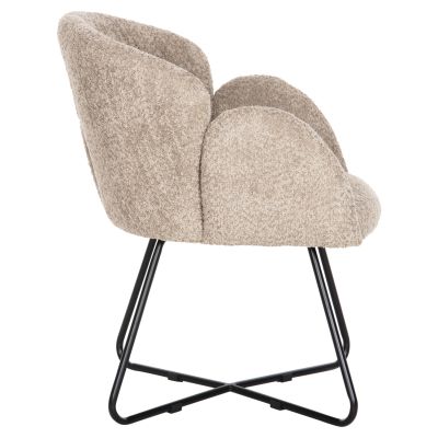 КРЕСЛО HARNIS HM9603.08 БЕЖОВО БУКЛЕ-ЧЕРНА МЕТАЛНА ОСНОВА 59.5x64x77Hcm.