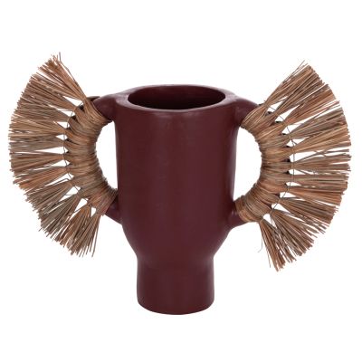 DECORATIVE TABLE VASE ALICA HM4668.06S TERRACOTA IN MAROON COLOR & GRASS--55x19x34Hcm.
