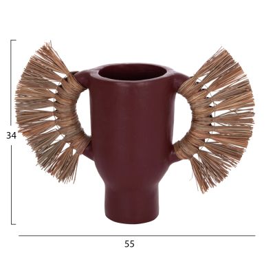 DECORATIVE TABLE VASE ALICA HM4668.06S TERRACOTA IN MAROON COLOR & GRASS--55x19x34Hcm.