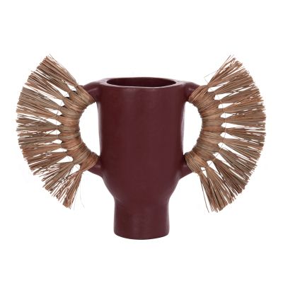 DECORATIVE TABLE VASE ALICA HM4668.06S TERRACOTA IN MAROON COLOR & GRASS--55x19x34Hcm.