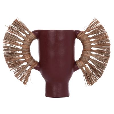 DECORATIVE TABLE VASE ALICA HM4668.06S TERRACOTA IN MAROON COLOR & GRASS--55x19x34Hcm.