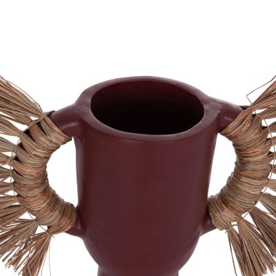 DECORATIVE TABLE VASE ALICA HM4668.06S TERRACOTA IN MAROON COLOR & GRASS--55x19x34Hcm.