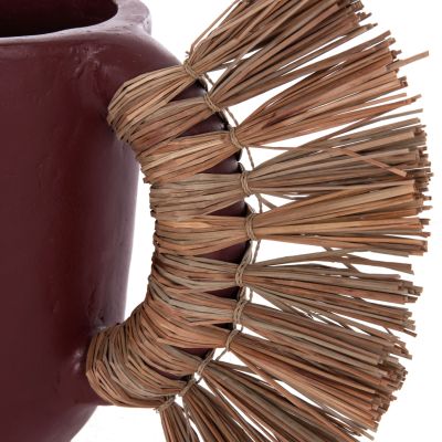 DECORATIVE TABLE VASE ALICA HM4668.06S TERRACOTA IN MAROON COLOR & GRASS--55x19x34Hcm.