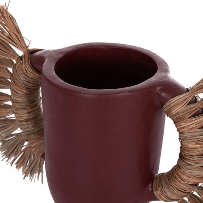 DECORATIVE TABLE VASE ALICA HM4668.06S TERRACOTA IN MAROON COLOR & GRASS--55x19x34Hcm.