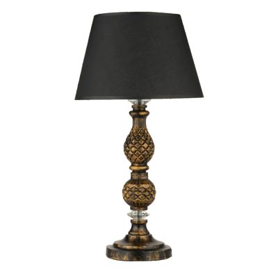 TABLE LAMP PATINATED GOLD CARVED PILLAR BLACK CAP Φ30x55Hcm.HM7665.02