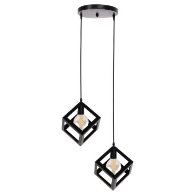 CEILING PENDANT LAMP HM4035 2 CUBES BLACK METAL Φ18x130Hcm.