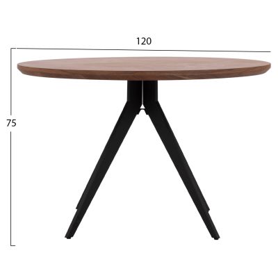 DINING TABLE ROUND MDF TOP WITH WALNUT WOOD VENEER RUSTIC STYLE Φ120x75Υεκ.HM9307.02