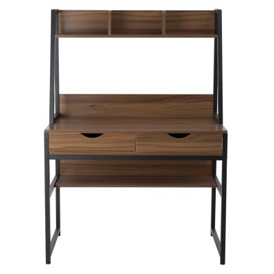 БЮРО С ЕТАЖЕР HM2390.12 МЕЛАМИН В ОРЕХ И МЕТАЛНА ЧЕРНА РАМКА 100x48x139H см.