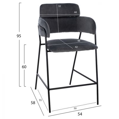 СРЕДНО ВИСОКА ТАБУРЕТКА HM8735.01 СИВО КАДИФЕ С МЕТАЛНА КОНСТРУКЦИЯ 54x58x95Y см.