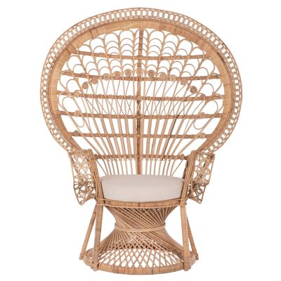 ARMCHAIR ROYAL PEACOCK HM9342 RATTAN IN NATURAL- CUSHION BEIGE 114x72x150Hcm.
