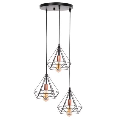 CEILING PENDANT LAMP HM4041 3-LIGHT BLACK METAL 25x22x123Hcm.