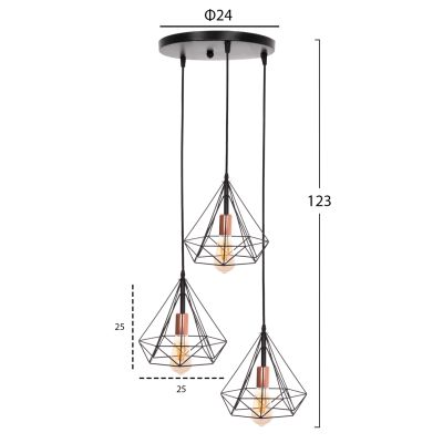 CEILING PENDANT LAMP HM4041 3-LIGHT BLACK METAL 25x22x123Hcm.