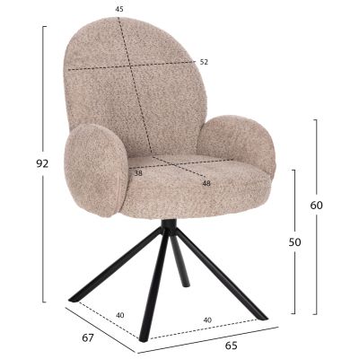 КРЕСЛО ВЪРТЕЩО WINON HM9778.03 БЕЖОВ ПЛАТ ОТ БУКЛЕ-ЧЕРНА МЕТАЛНА ОСНОВА 65x67x92Hcm.
