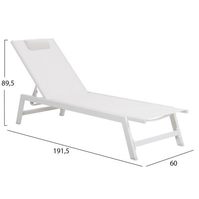 АЛУМИНИЕВ ШЕЗЛОНГ С ОБЛЕГАЛКА ЗА ГЛАВА RABIA HM5982.01 В БЯЛО 191,5x60x89,5Hcm.