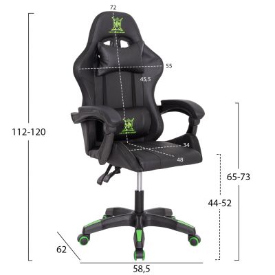 GAMING ARMCHAIR DARREN HM1203.03 BLACK-GREEN PVC 58.5x100x120Hcm.