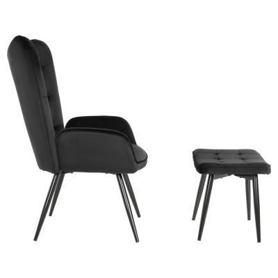 ARMCHAIR WITH FOOTSTOOL CRAWLEY HM8918.04 BLACK VLEVET-METAL LEGS 70x57x103Hcm.