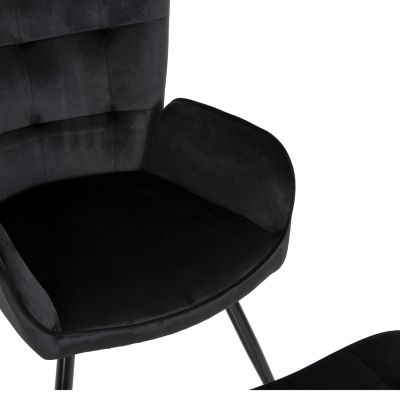 ARMCHAIR WITH FOOTSTOOL CRAWLEY HM8918.04 BLACK VLEVET-METAL LEGS 70x57x103Hcm.