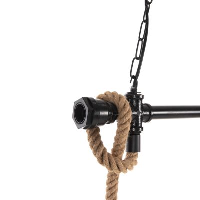 CEILING PENDANT 3-LIGHT LUMINAIRE HM4180 BLACK METAL-NATURAL HEMP ROPE 80x14,5x137Hcm.